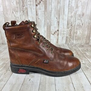 Justin Brown Leather Lace Up Ankle Boots Mens‎ Size 9.5 D Work Utility